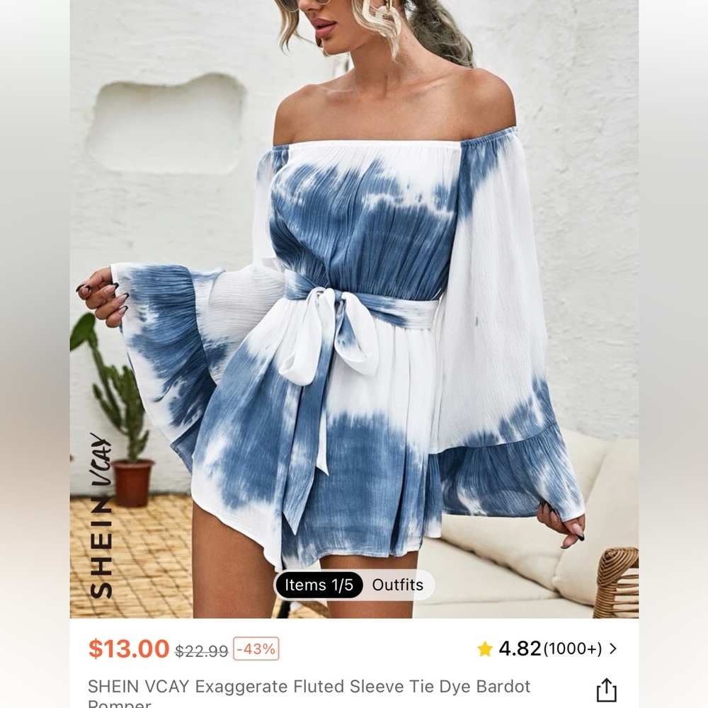 White and blue tie die romper. Originally bought from SHEIN.
